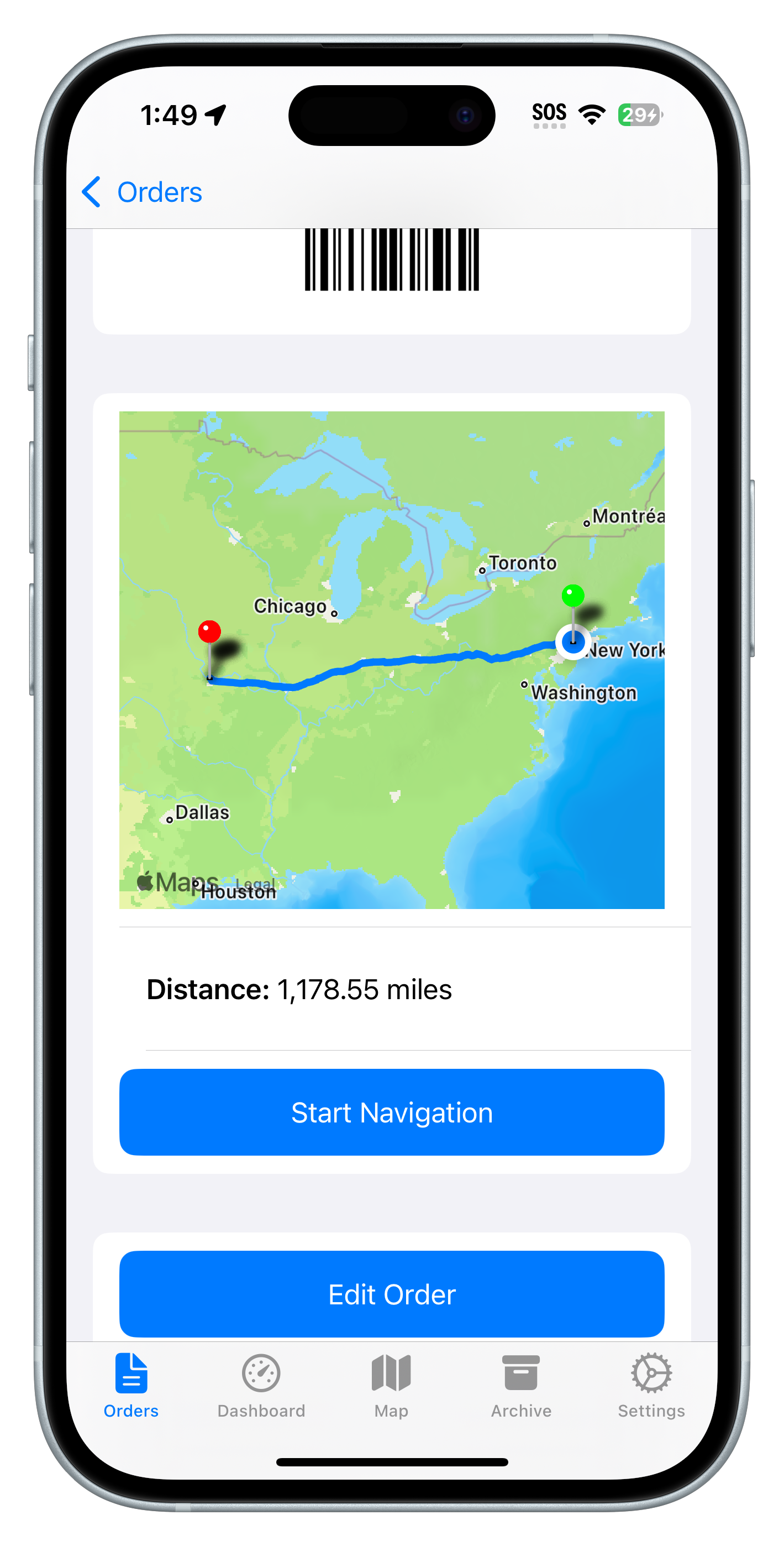 Order Detail with Distance